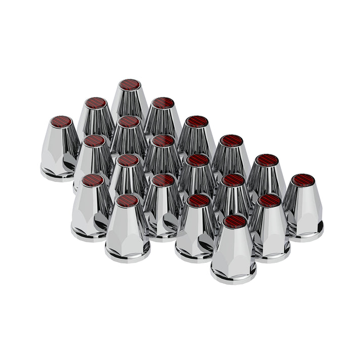33mm X 2-3/4" Chrome Plastic Nut Covers With Flange - Push-On -Amber Reflector (Color Box of 20)
