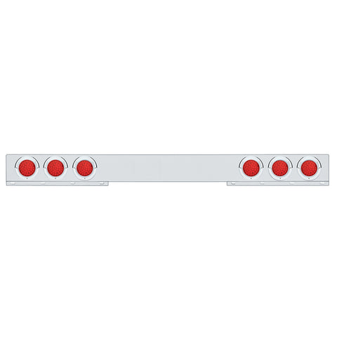 Stainless 1 Piece Rear Light Bar With 6X 36 LED 4" Lights & Visors - Red LED/Red Lens