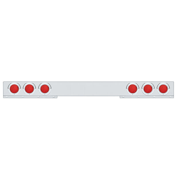 Stainless 1 Piece Rear Light Bar With 6X 36 LED 4" Lights & Visors - Red LED/Red Lens
