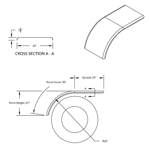 60" 430 Stainless Steel (16ga) Roll Formed Edge Smooth Half Fender - SS Series (Pair)