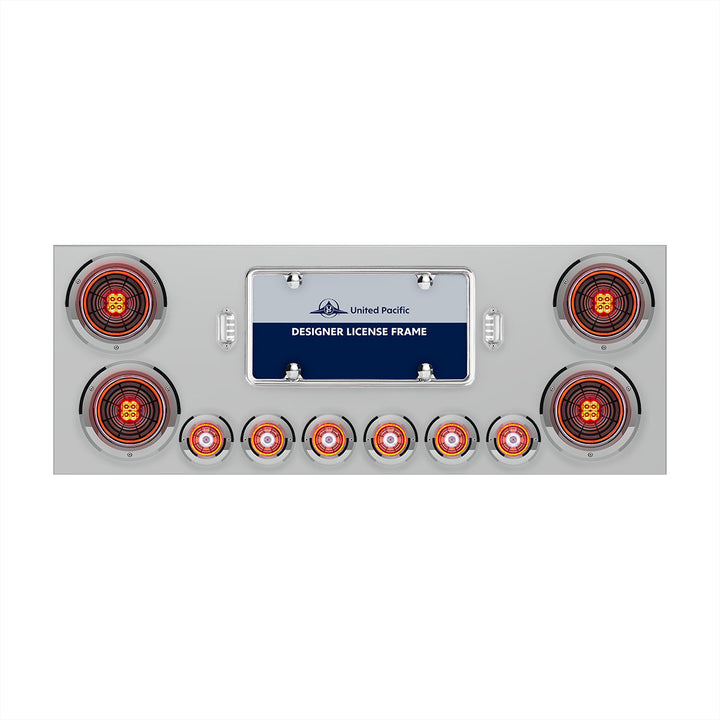 SS Rear Center Panel With Four 13 LED 4" Abyss Light &amp; Six 4 LED 2" Lights &amp; Bezels-Red LED/Clear Lens