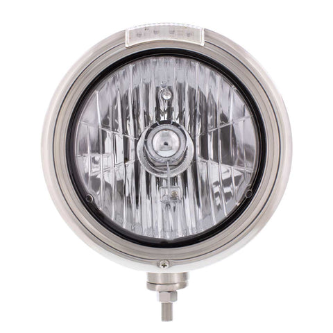 Stainless Steel Classic Headlight Crystal H4 Bulb & LED Turn Signal - Clear Lens