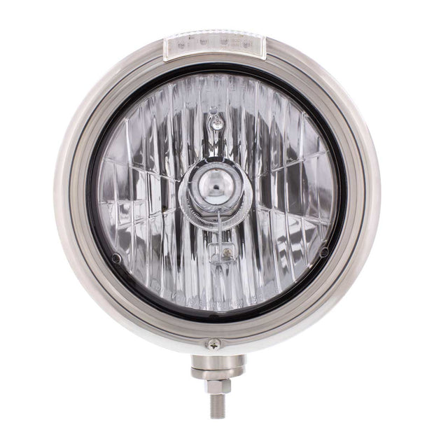 Stainless Steel Classic Headlight Crystal H4 Bulb & LED Turn Signal - Clear Lens