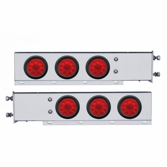 3-3/4" Bolt Pattern Deluxe SS Spring Loaded Bar W/6X 10 LED 4" Lights -Red LED &amp; Lens (Pair)