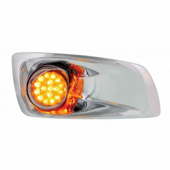 Fog Light Cover With Amber LED Hi/Lo Clear Style Reflector Light &amp; Visor For 2007-17 KW T660- Passenger-Amber Lens