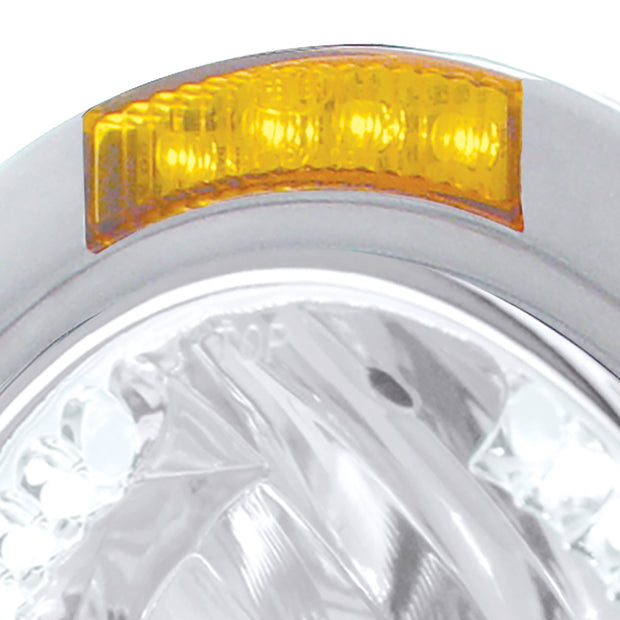 Stainless Steel Bullet Half Moon Headlight H4 With White LED & Signal - Amber Lens
