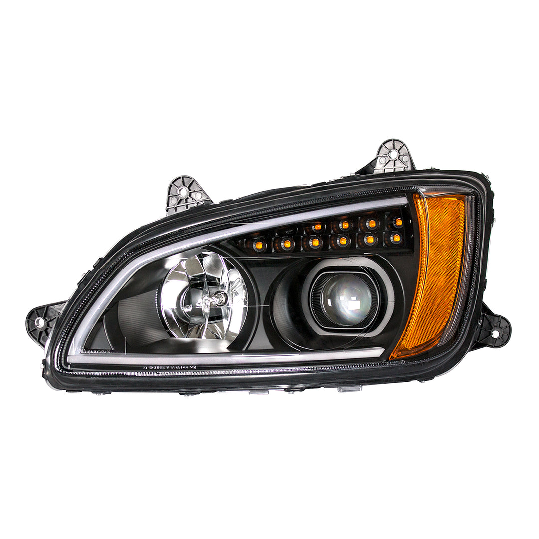 Blackout Projection Headlight With LED Turn Signal &amp; Position Light For 2008-2017 Kenworth T660 - Driver