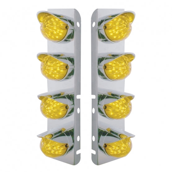 SS Front Air Cleaner Bracket With 8X 17 Amber LED Dual Function Reflector Lights &amp; SS Visors For Peterbilt-Amber Lens