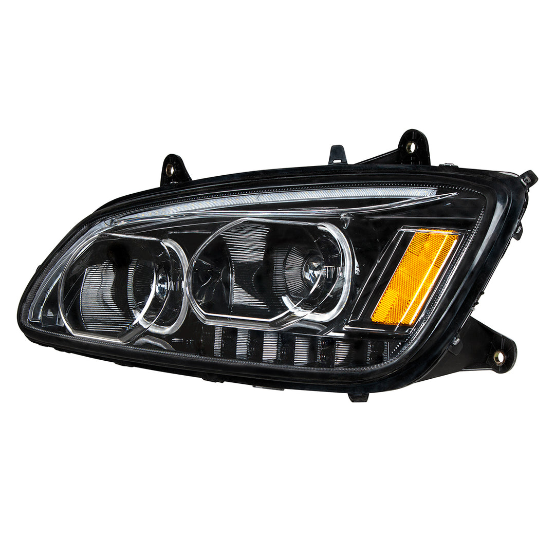 "Blackout" LED Headlight With LED Turn Signal &amp; LED Position Light Bar For 2008-2017 Kenworth T660 - Driver