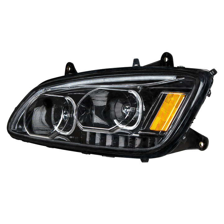"Blackout" LED Headlight With LED Turn Signal &amp; LED Position Light Bar For 2008-2017 Kenworth T660 - Driver