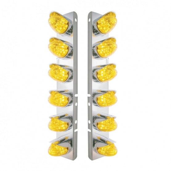 SS Front Air Cleaner Bracket With 12X 19 LED Watermelon Lights &amp; Visors For Peterbilt-Amber LED &amp; Lens