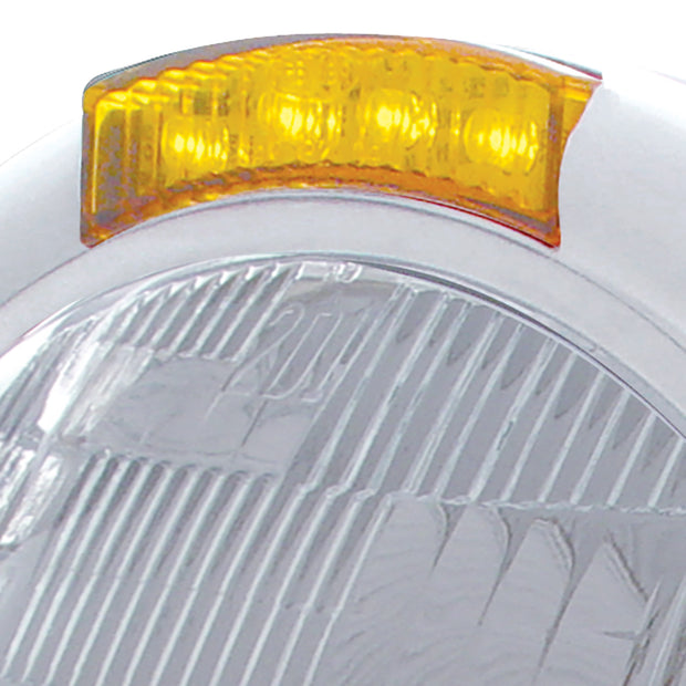 Chrome Classic Headlight H6024 Bulb & LED Turn Signal - Amber Lens