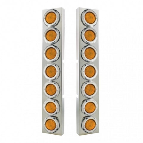Kenworth Stainless Front Air Cleaner Bracket With 14X 2" Flat Lights & Bezels - Amber Lens