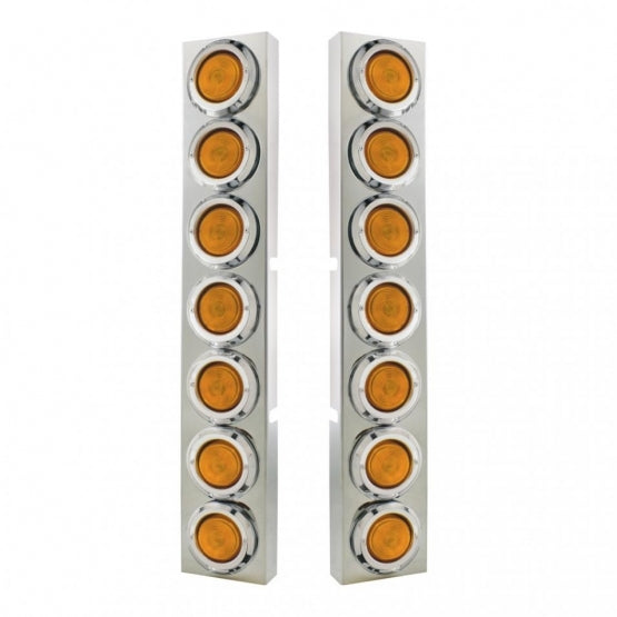 Kenworth Stainless Front Air Cleaner Bracket With 14X 2" Flat Lights & Bezels - Amber Lens