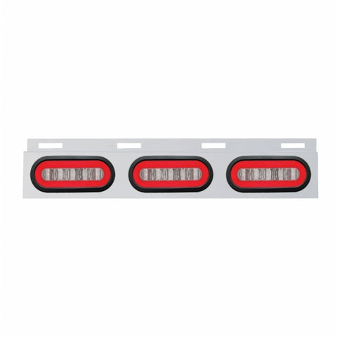 Stainless Top Mud Flap Bracket With 3X 22 LED 6" Oval GloLight & Grommet - Red LED/Clear Lens (Each)