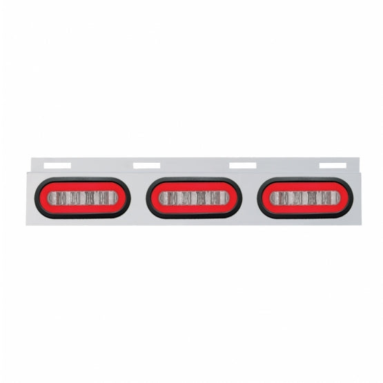 Stainless Top Mud Flap Bracket With 3X 22 LED 6" Oval GloLight & Grommet - Red LED/Clear Lens (Each)