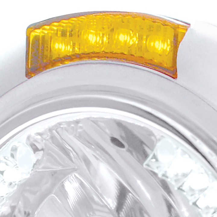 Stainless Steel Classic Headlight H4 With 34 White LED &amp; Signal - Amber Lens