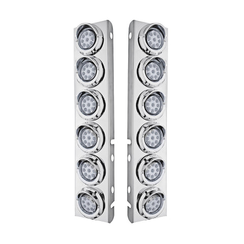 SS Front Air Cleaner Bracket With 12X 9 LED 2" Reflector Lights & Visors For Peterbilt-Amber LED & Lens