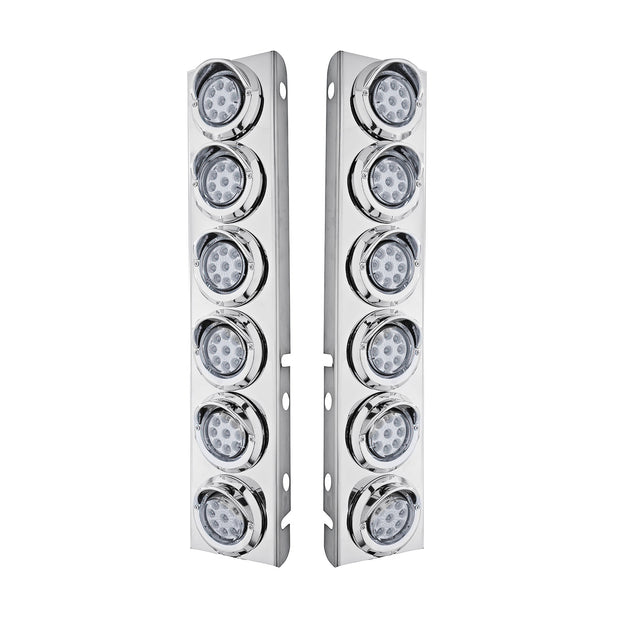SS Front Air Cleaner Bracket With 12X 9 LED 2" Reflector Lights & Visors For Peterbilt-Amber LED & Lens