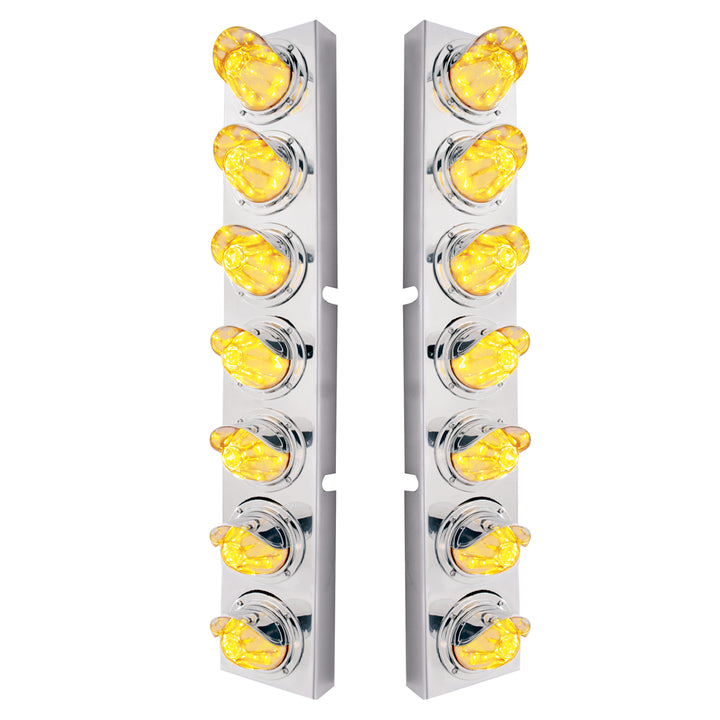 SS Front Air Cleaner Brkt With 14X 11 Amber LED Watermelon Light &amp; Visor Bezel For KW Trucks-Clear Lens