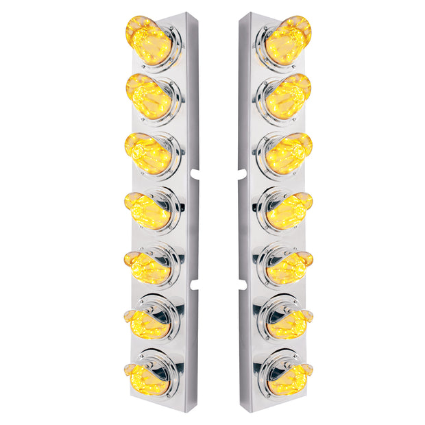 SS Front Air Cleaner Brkt With 14X 11 Amber LED Watermelon Light & Visor Bezel For KW Trucks-Clear Lens
