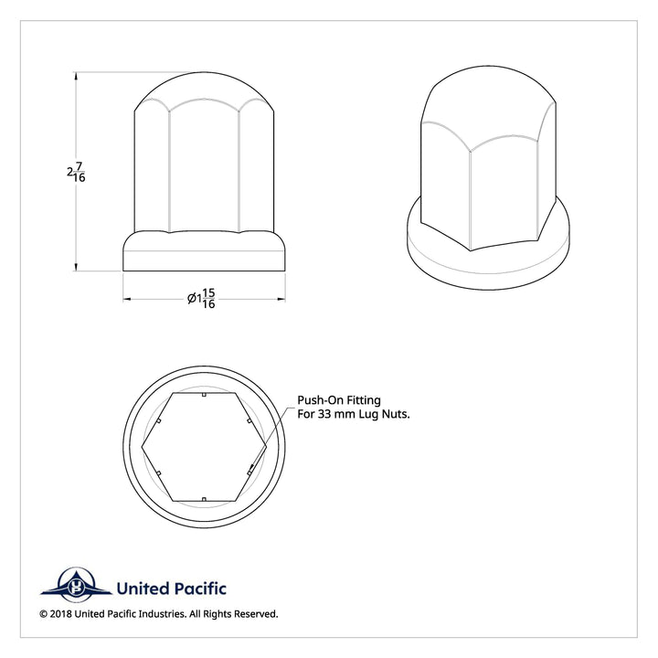 33mm X 2-7/16" Chrome Plastic Standard Nut Covers With Flange - Push-On (Color Box of 20)