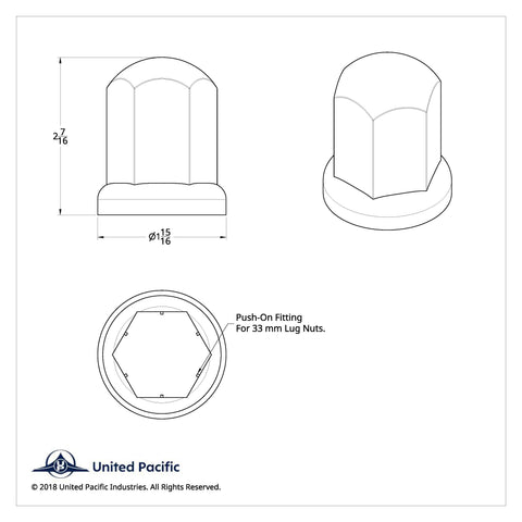 33mm X 2-7/16" Chrome Plastic Standard Nut Covers With Flange - Push-On (Color Box of 20)