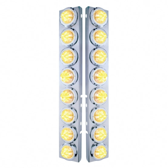 SS Front Air Cleaner Bracket With 16X 9 LED 2" Beehive Lights &amp; Bezels For Peterbilt-Amber LED/Clear Lens