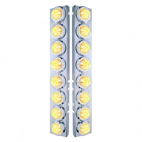 SS Front Air Cleaner Bracket With 16X 9 LED 2" Beehive Lights & Bezels For Peterbilt-Amber LED/Clear Lens
