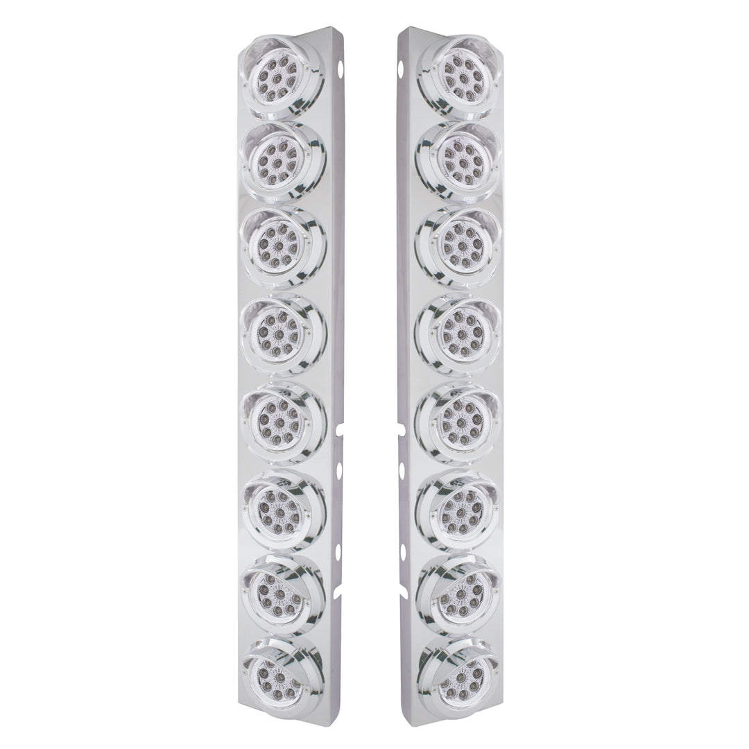 SS Front Air Cleaner Bracket With 16X 9 LED 2" Reflector Lights &amp; Visors For Peterbilt-Amber LED/Clear Lens