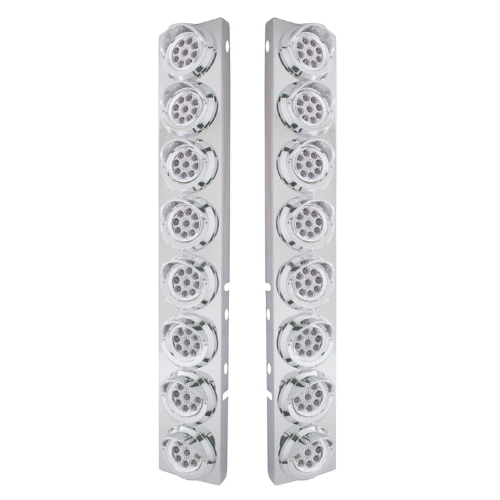 SS Front Air Cleaner Bracket With 16X 9 LED 2" Reflector Lights &amp; Visors For Peterbilt-Amber LED/Clear Lens