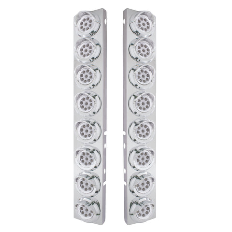 SS Front Air Cleaner Bracket With 16X 9 LED 2" Reflector Lights & Visors For Peterbilt-Amber LED/Clear Lens