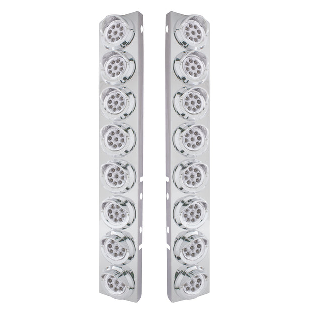 SS Front Air Cleaner Bracket With 16X 9 LED 2" Reflector Lights & Visors For Peterbilt-Amber LED/Clear Lens