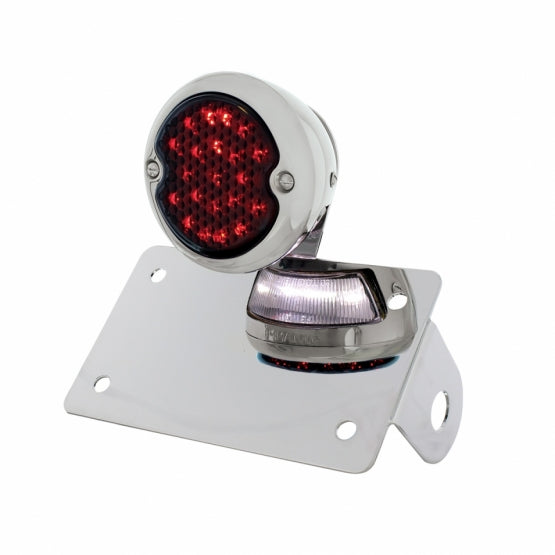 Chrome Horizontal Side Mount License Bracket For Motorcycle With 1933-36 Ford Style LED Tail Light