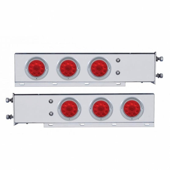 3-3/4" Bolt Pattern Deluxe SS Spring Loaded Bar W/6X 10 LED 4" Lights &amp; Visors -Red LED &amp; Lens (Pair)