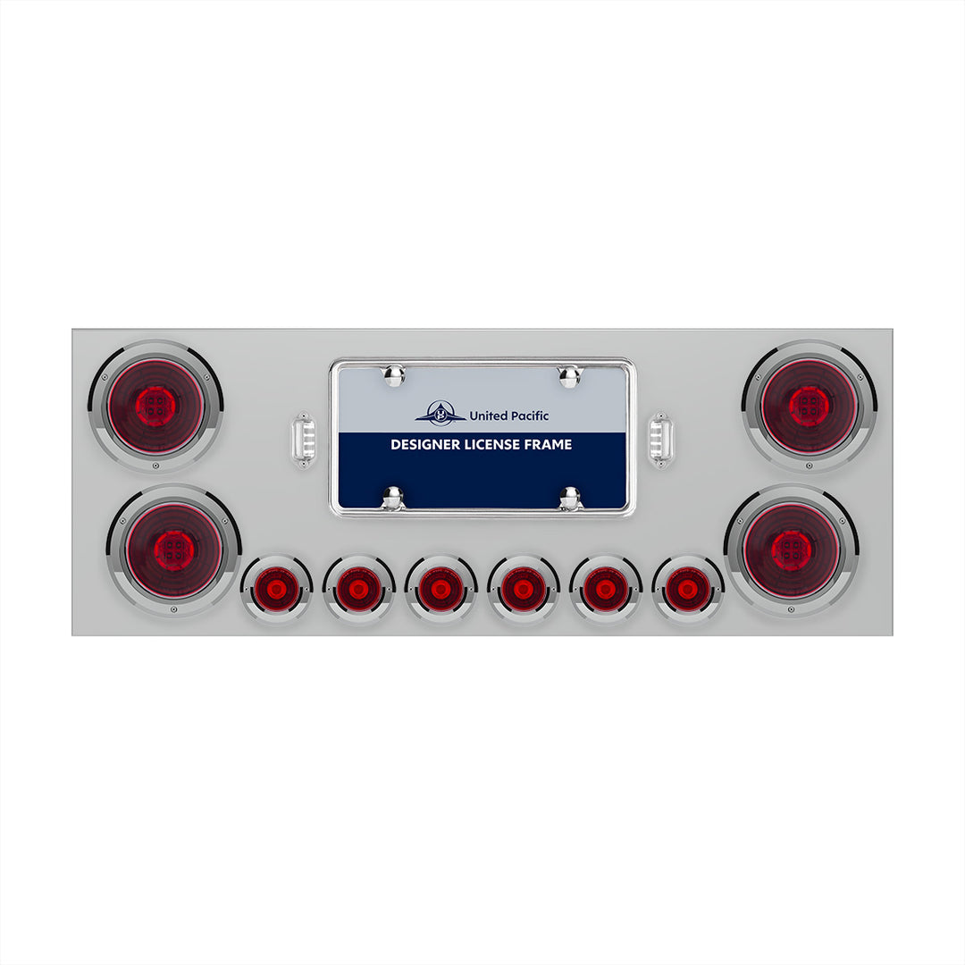 SS Rear Center Panel With Four 13 LED 4" Abyss Light &amp; Six 4 LED 2" Lights &amp; Bezels-Red LED/Red Lens