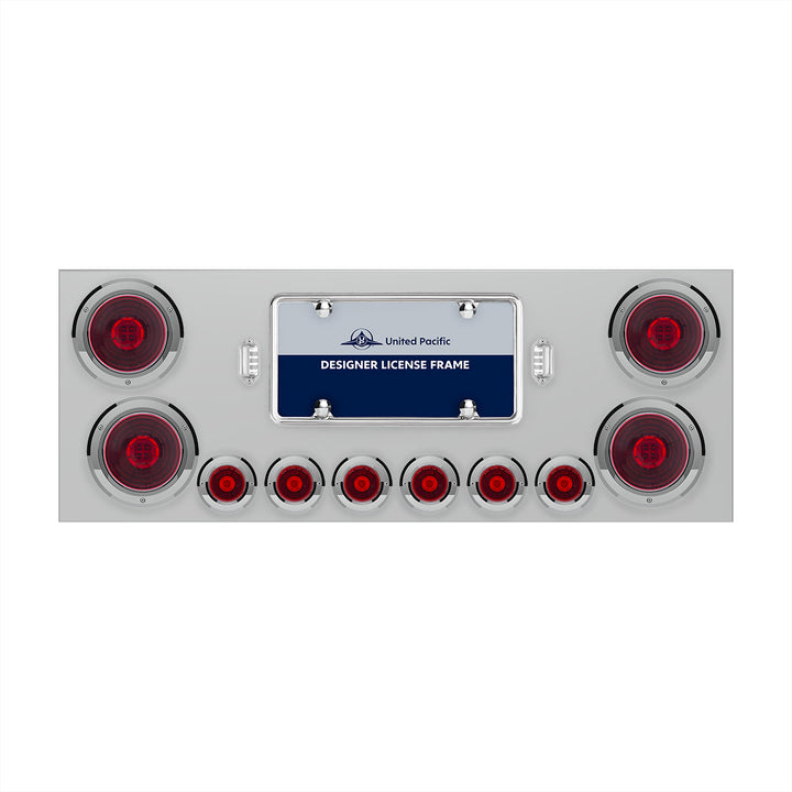 SS Rear Center Panel With Four 13 LED 4" Abyss Light &amp; Six 4 LED 2" Lights &amp; Bezels-Red LED/Red Lens
