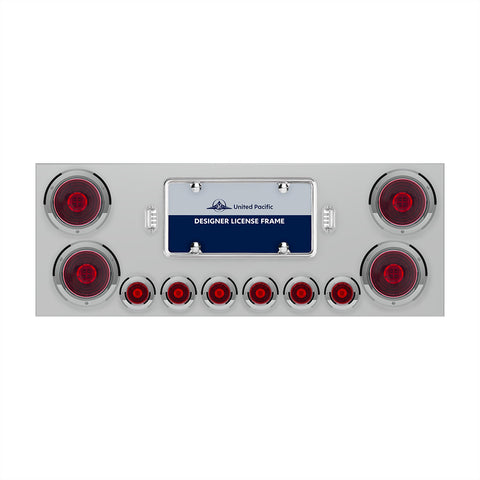 SS Rear Center Panel With Four 13 LED 4" Abyss Light & Six 4 LED 2" Lights & Bezels-Red LED/Red Lens