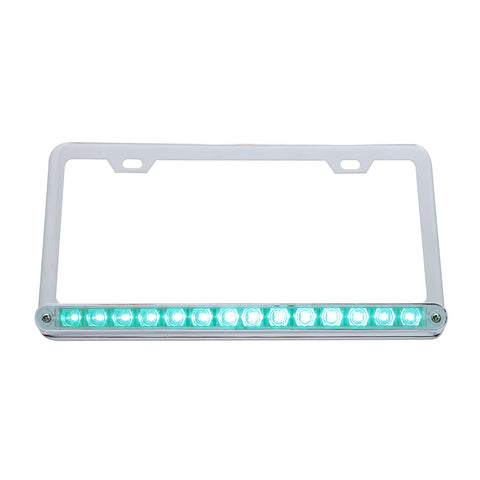 Chrome License Plate Frame With 14 LED 12" Light Bar - Amber LED/Clear Lens