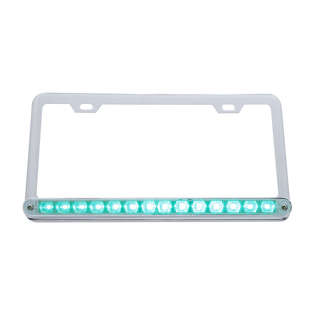 Chrome License Plate Frame With 14 LED 12" Light Bar - Amber LED/Clear Lens