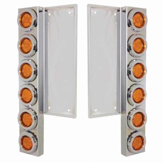 FL SS Front Air Cleaner Bracket With 12X 9 LED 2" Reflector Lights &amp; Bezels -Amber LED &amp; Lens