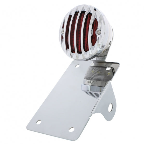 Motorcycle LED "Bobber" Style Vertical Tail Light With Chrome Grille Bezel-Red Lens