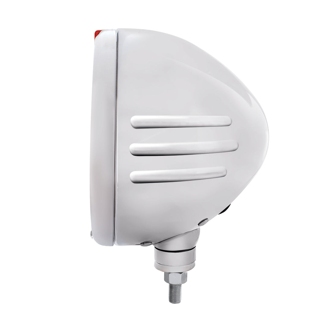 SS Classic Embossed Stripe Headlight H4 With 6 Amber LED &amp; Dual Mode LED Signal -Amber Lens
