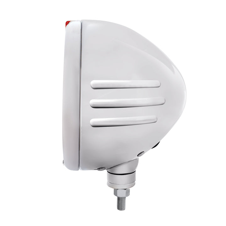 SS Classic Embossed Stripe Headlight H4 With 6 Amber LED &amp; Dual Mode LED Signal -Amber Lens