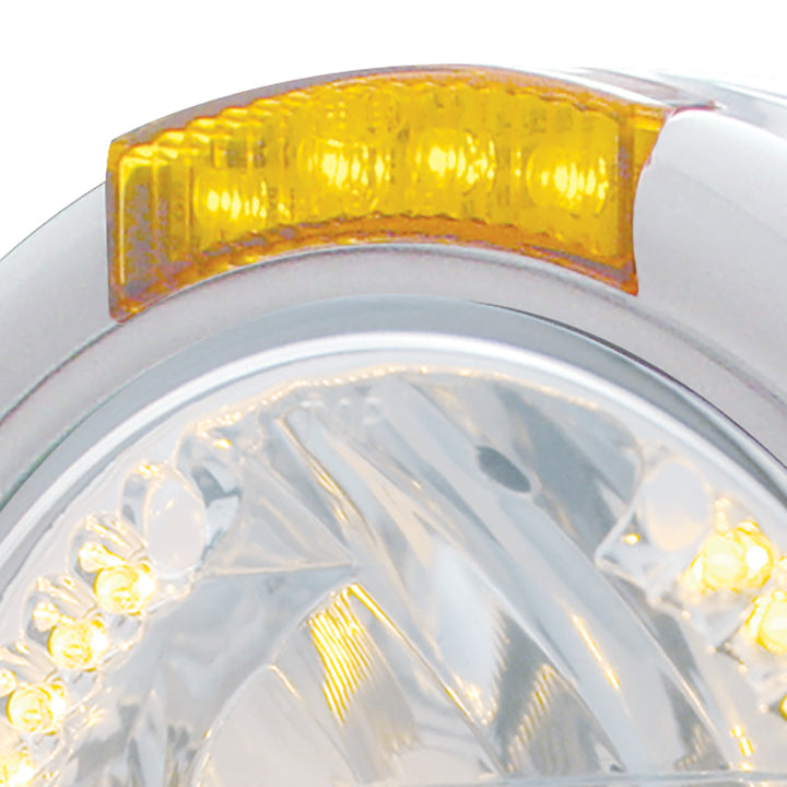 Stainless Steel Classic Half Moon Headlight H4 With Amber LED &amp; Dual Mode LED Signal-Amber Lens