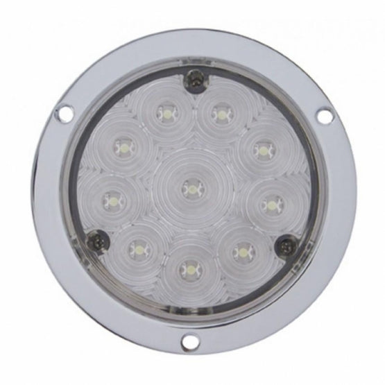 10 LED 4" Round Flange Mount Light (Stop, Turn &amp; Tail) - Red LED/Clear Lens