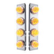 SS Front Air Cleaner Bracket With 8X 17 LED Watermelon Lights & SS Bezels For Peterbilt -Amber LED/Clear Lens (Pair)