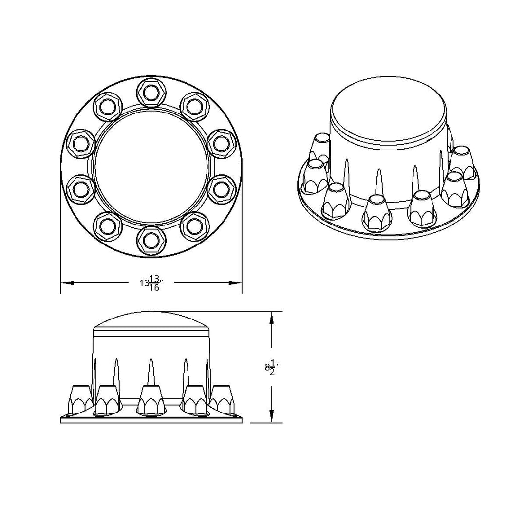 Dome Rear Axle Cover With 33mm Standard Style Push-On Nut Covers - Chrome