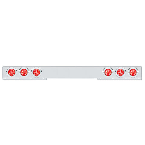 Stainless 1 Piece Rear Light Bar With 6X 36 LED 4" Lights & Visors - Red LED/Red Lens