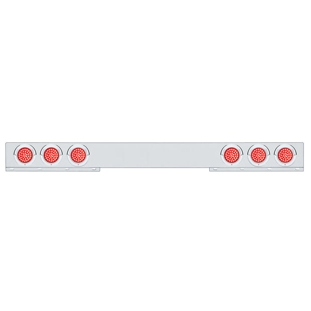 Stainless 1 Piece Rear Light Bar With 6X 36 LED 4" Lights & Visors - Red LED/Red Lens
